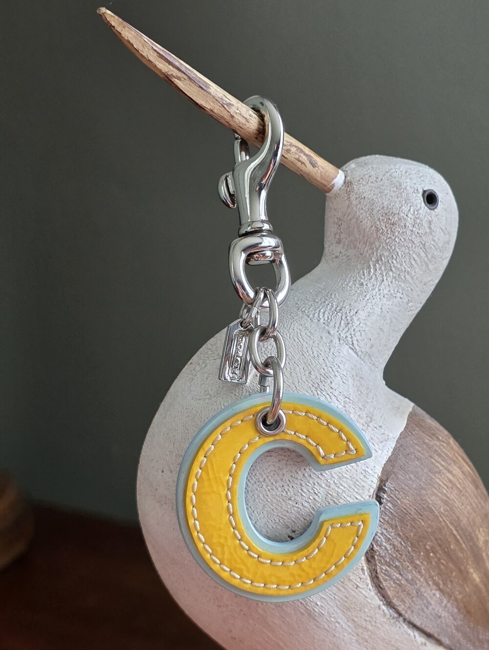 Coach Letter C Monogram Bag Charm Yellow Blue Patent Leather Keychain Y2K